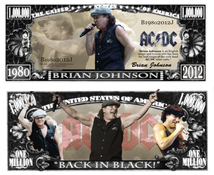 !!! SUA = FANTASY NOTE (TJ6) = BRIAN JOHNSON SI TRUPA &#039;&#039; AC / DC &#039;&#039; - 2015 - UNC