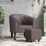 vidaXL Fotoliu tip cuvă cu taburet, maro, piele ecologică