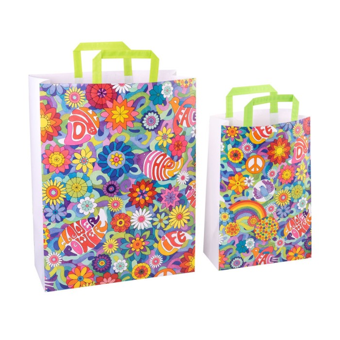 Punga de cadou copii din hartie flower power (Large, 90g)