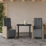 vidaXL Set bistro cu perne, 3 piese, gri deschis, poliratan