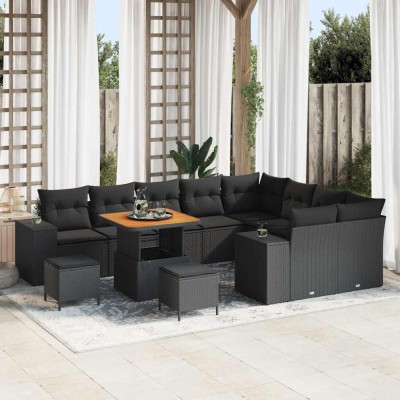 vidaXL Set de canapele pentru grădină 12 pcs Negru 80 x 80 x 71 cm 3363989 foto