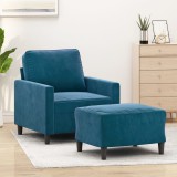 VidaXL Fotoliu canapea cu taburet, albastru, 60 cm, catifea