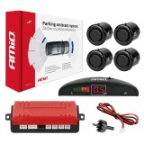 Set senzori de parcare LED AMiO, 4 senzori negri Gold 18 mm, afisaj LED cu buzzer, 12V, raza 0-2,5 m, 40KHz