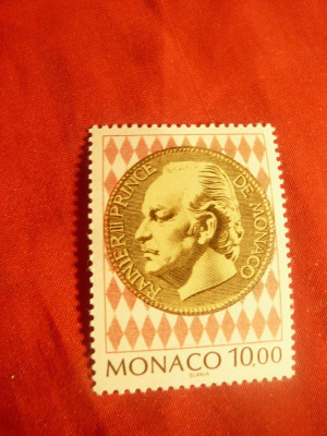 Timbru Monaco 1994 Print Rainier III pe medalie -val10Fr.din bloc foto