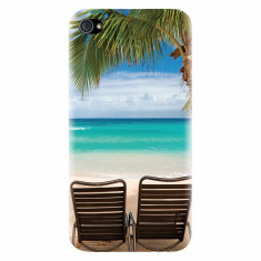 Husa silicon pentru Apple Iphone 4 / 4S, Beach Chairs Palm Tree Seaside