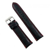 Cumpara ieftin Curea Ceas Piele Naturala Neagra Imprimeu Crocodil Cusatura Rosie 18mm 22mm