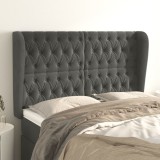 vidaXL Tăblie de pat cu aripioare gri &icirc;nchis 147x23x118/128 cm catifea
