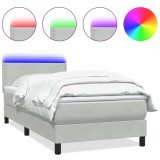 Cumpara ieftin Pat cu arcuri cu saltea si LED, gri deschis, 80x220 cm, catifea