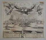 Magdeburg gravura veche pe hartie manuala, Peisaje, Cerneala, Altul