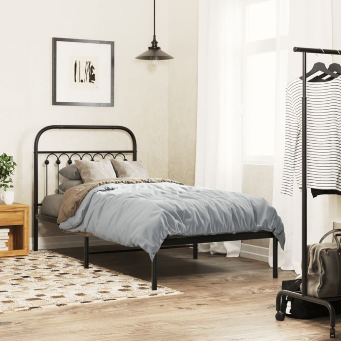 Gossi cadru pat metalic cu tablie, negru, 90x200 cm