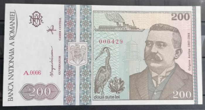 Romania, bancnota 200 lei 1992, Grigore Antipa, necirculata