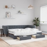 vidaXL Pat de zi cu extensie și sertare gri &icirc;nchis 90x200 cm catifea