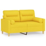 Cumpara ieftin Canapea cu 2 locuri cu pernute, galben deschis, 120 cm, textil