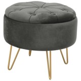 Taburet, rotund, cu spatiu depozitare, catifea, gri grafit, max 80 kg, 38x33 cm, Caro, Akord GartenVIP DiyLine, Akord Furniture Factory
