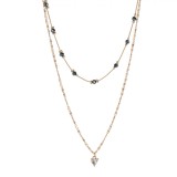 Colier Dublu Femei, Lant Culoare Aurie, Pietre Negre, Picatura Strass, Set 2 Bucăți, Oem