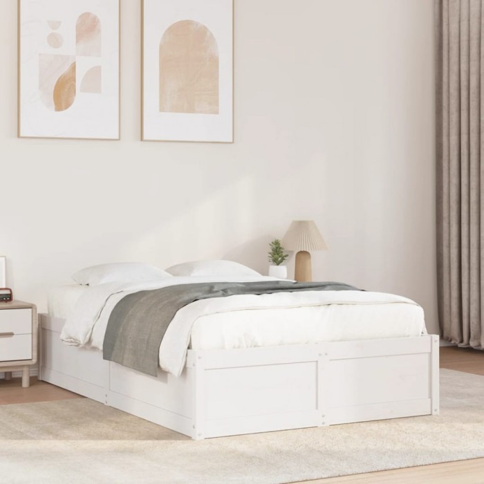 Gossi cadru de pat fara saltea, alb, 135x190 cm, lemn masiv de pin