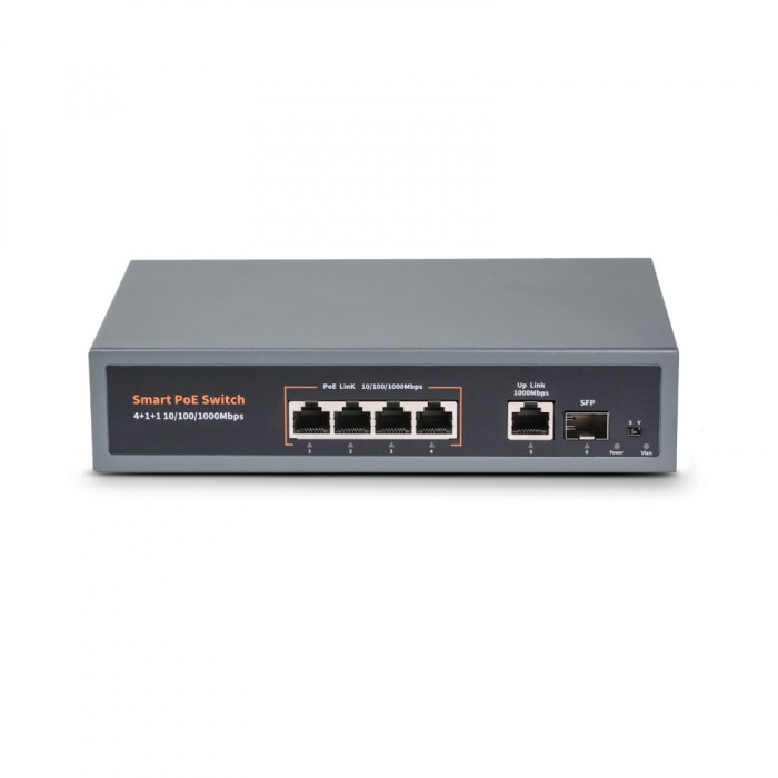 Switch smart PoE 4 porturi 100 1000mbps, 78W, 4GE(PoE)+1GE+1SFP, G0411GB-C