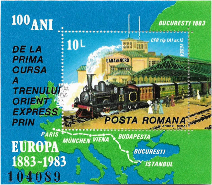 Colita 100 de ani de la prima cursa a trenului Orient Express, 1983 - NEOBLIT.