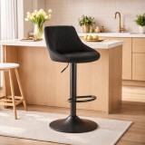Scaun de bar Artool Kast rotativ negru catifea reglabil 360 grade spatar confortabil picioare 45.5x49x105cm negru
