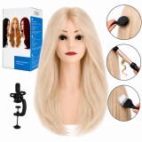 Manichin de coafură cu bust Sabina, păr natural 50 cm, cap de antrenament pentru frizeri și stiliști