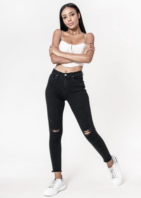 Blugi slim dama cu detalii rupte, Albastru P501-8 M10 foto