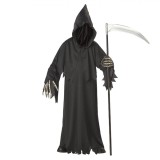 Costum Halloween Copii Moartea cu Coasa Negru Poliester 10-14+ Ani Baieti - Costum + Gluga (Coasa NU e inclusa)