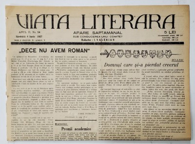 VIATA LITERARA , SUB CONDUCEREA UNUI COMITET , SAPTAMANAL , ANUL II , NR.54 , 4 IUNIE , 1927 foto