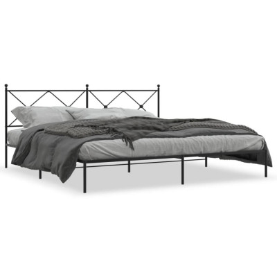 Cadru de pat metalic cu tablie, negru, 193x203 cm GartenMobel Dekor foto