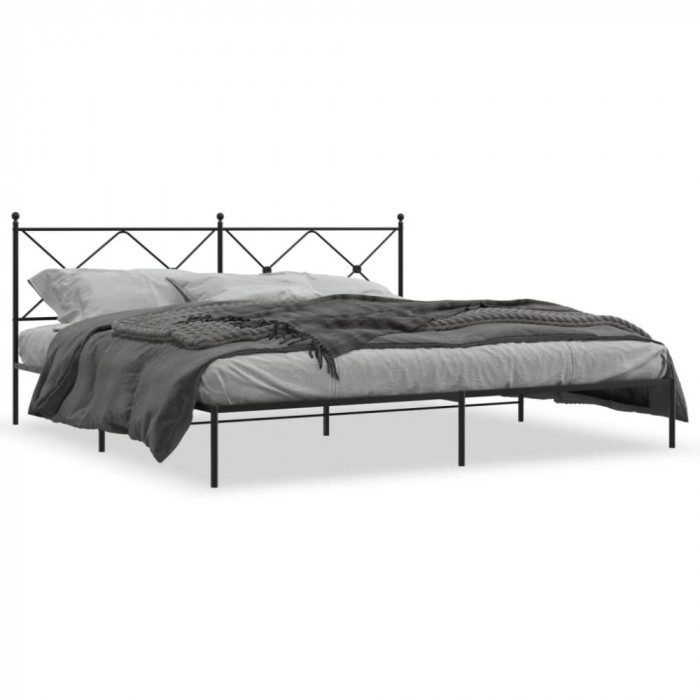 Cadru de pat metalic cu tablie, negru, 193x203 cm GartenMobel Dekor