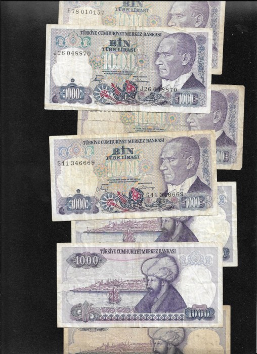 Turcia 1000 lire 1970 VG - F pret pe bucata
