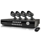 Sistem de supraveghere CCTV FULL HD, Kit DVR cu 4 camere exterior/interior Negru