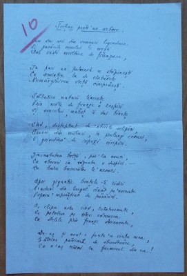 3 pagini manuscris Nichifor Crainic ; Poezia : Tertine pentru un arbore + text foto