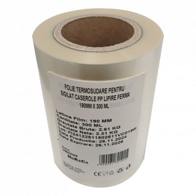 Folie termosudare pentru sigilat caserole PP, lipire ferma 190MM X 300 ML foto