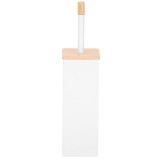 Perie WC cu rezervor detasabil si capac, din metal si bambus, 40 cm, alb Household NewTrend