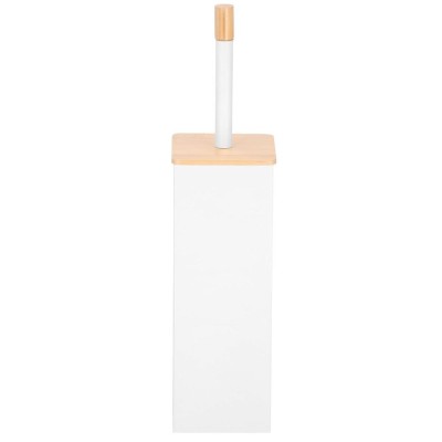 Perie WC cu rezervor detasabil si capac, din metal si bambus, 40 cm, alb Household NewTrend foto