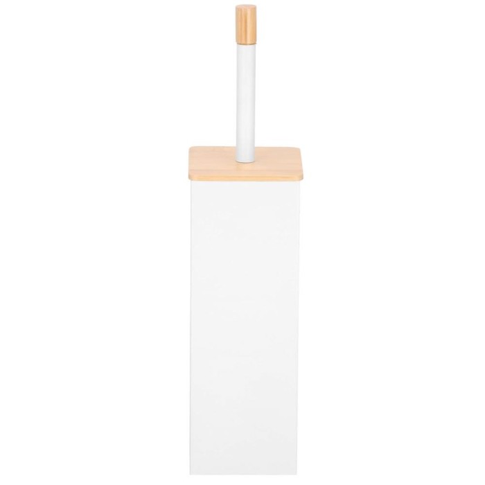 Perie WC cu rezervor detasabil si capac, din metal si bambus, 40 cm, alb Household NewTrend