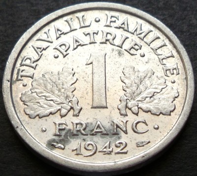 Moneda istorica 1 FRANC - FRANTA, anul 1942 * cod 3143 foto