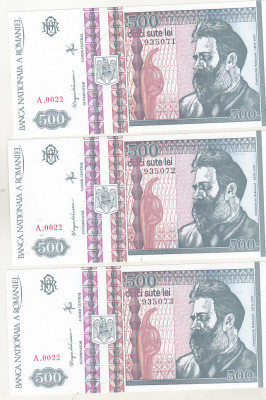 bnk bn Romania 500 lei 1992 unc x3 serii consecutive foto