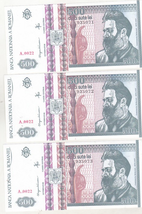 bnk bn Romania 500 lei 1992 unc x3 serii consecutive