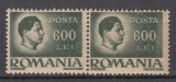 ROMANIA 1945 LP 188 UZUALE MIHAI I EROARE VALOAREA 600 LEI VERDE LINII VERTICALE PERECHE STARE MNH
