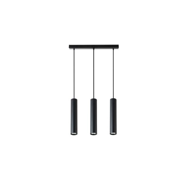 Lustra LED suspendata Keon, 3 pendule, LED GU10, cablu 70 cm, IP20, aluminiu si otel, cadru negru mat