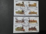 Seria Completă Oman - Locomotive cu Abur de Epocă, Japonia, Marea Britanie, Canada, 8v se-tenant, Ștampilată -A333
