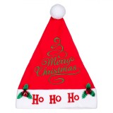 șapcă Moș Crăciun, Model Merry Christmas, Rosu, Pompon Alb, Vasc și Clopotei Metalici