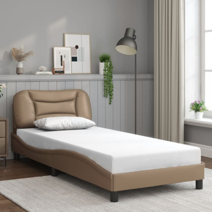 vidaXL Cadru de pat cu tăblie, cappuccino, 90x200 cm, piele ecologică 3207978