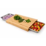 Tocator bambus cu 2 recipiente inox detasabile, fund de lemn pentru bucatarie, 40x30 cm