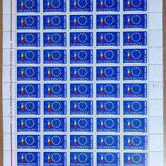 RO 2003 ,LP 1603 ,"10 ani acordul UE ", serie in coala de 50 marci , MNH