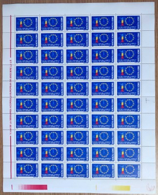 RO 2003 ,LP 1603 ,&amp;quot;10 ani acordul UE &amp;quot;, serie in coala de 50 marci , MNH foto