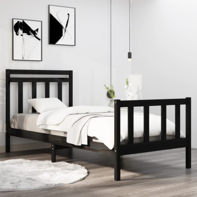 vidaXL Cadru de pat Small Single 2FT6, negru, 75x190 cm, lemn masiv foto