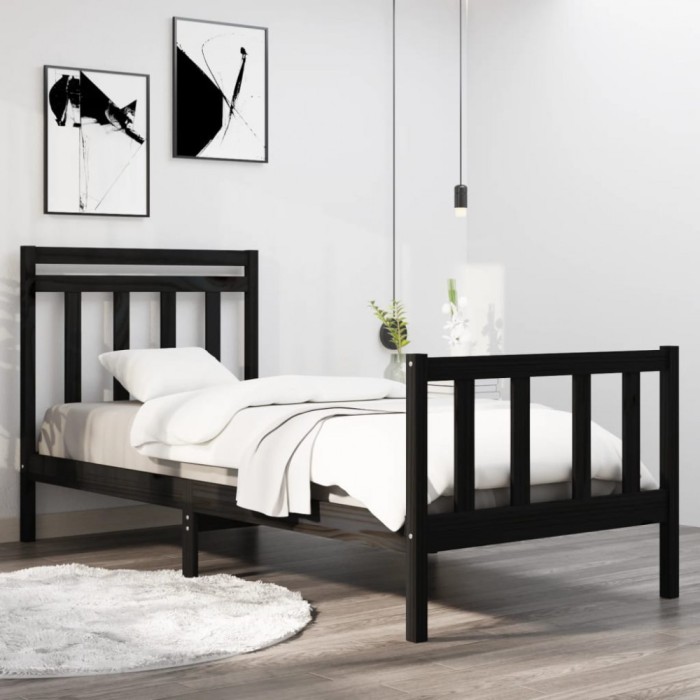 vidaXL Cadru de pat Small Single 2FT6, negru, 75x190 cm, lemn masiv