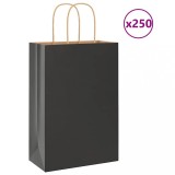 vidaXL Pungi de h&acirc;rtie 250 buc cu m&acirc;nere negre 21x11x31 cm
